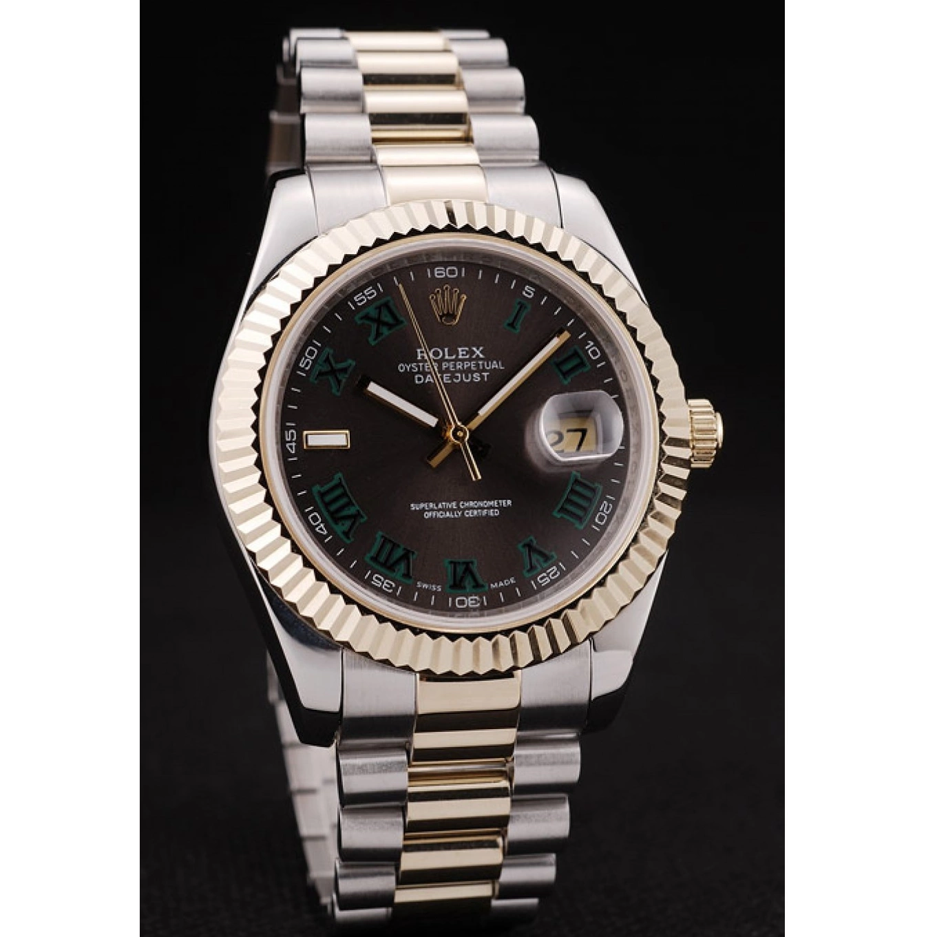 MiroTime 0709 Rolex DateJust Gold Ribbed Pattern Bezel Brown Dial